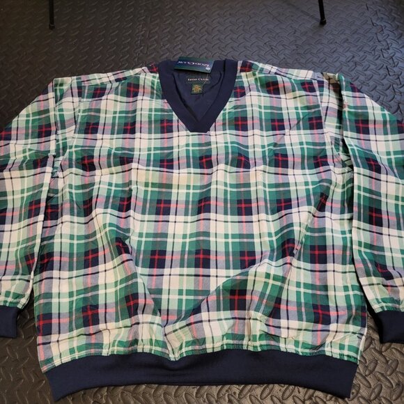 Vintage Men's Nylon Windbreaker by Izod, Plaid, Pullover V Neck, Lined, NOS, L - Picture 5 of 16
